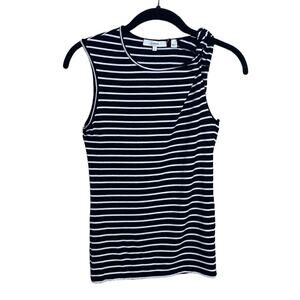 Vince size Small Tank Black & White Striped Pima Cotton Twist Neck Sleeveless